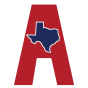 A Corps logo. A large, red letter A with a blue Texas-shape in the center.