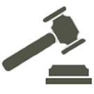 Civil Rights icon. A simplified representation of a gavel hovers above a block.