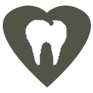 Dental care icon. A tooth shape inside a grey heart.