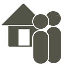 Community Attendant icon. Two simplified figures hover in front of a house.
