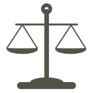 Dark grey icon of the scales of justice.